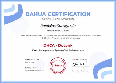 Certifikát Dahua DHCA – DoLynk